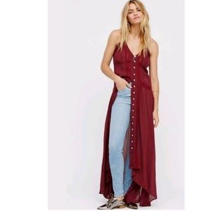 Free People Kimmie Slip Maxi Dress Lace Buttons M